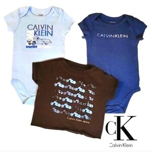 NEW Calvin Klein 3-Piece Baby Bundle: 2 Bodysuits/Onesies & Graphic Tee